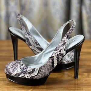 Guess Snakeskin Print Platform Slingback Heels - Size 6 1/2